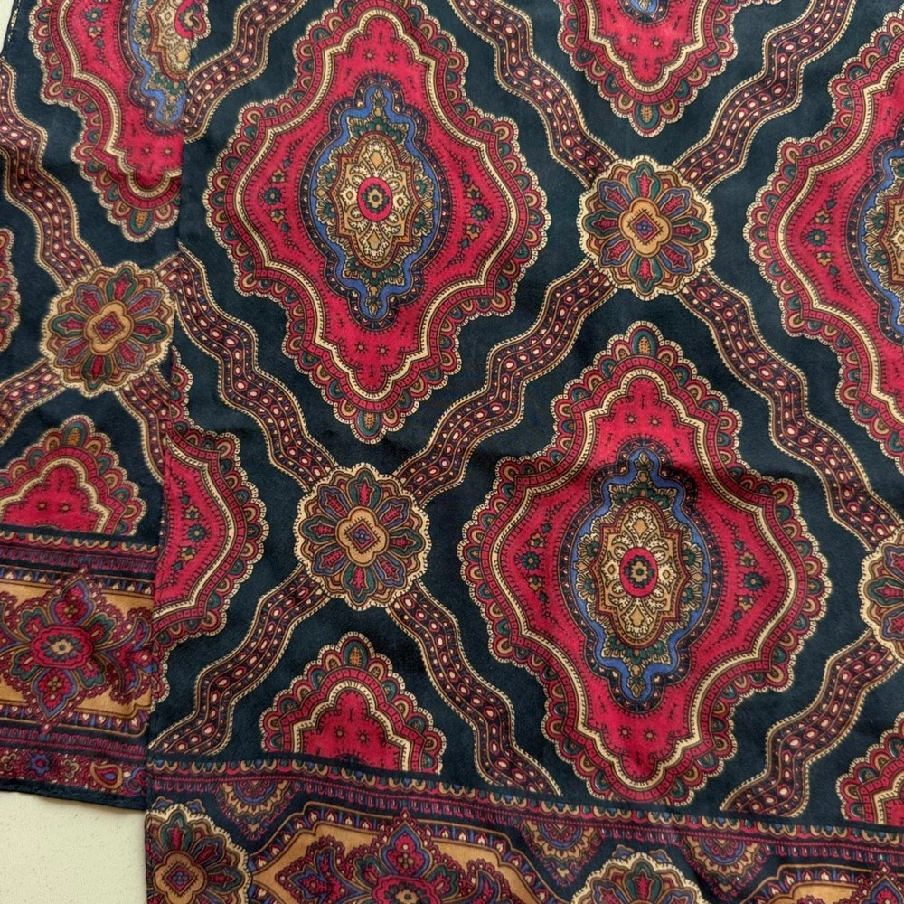 Vintage Silk Scarf Paisley Old Money Quiet Luxury Red Navy Gold Classic Neck Bag